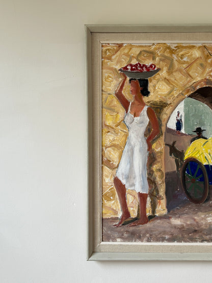 Market Day in Toledo, Swedish Mid-century Oil Painting, Signed & Dated
