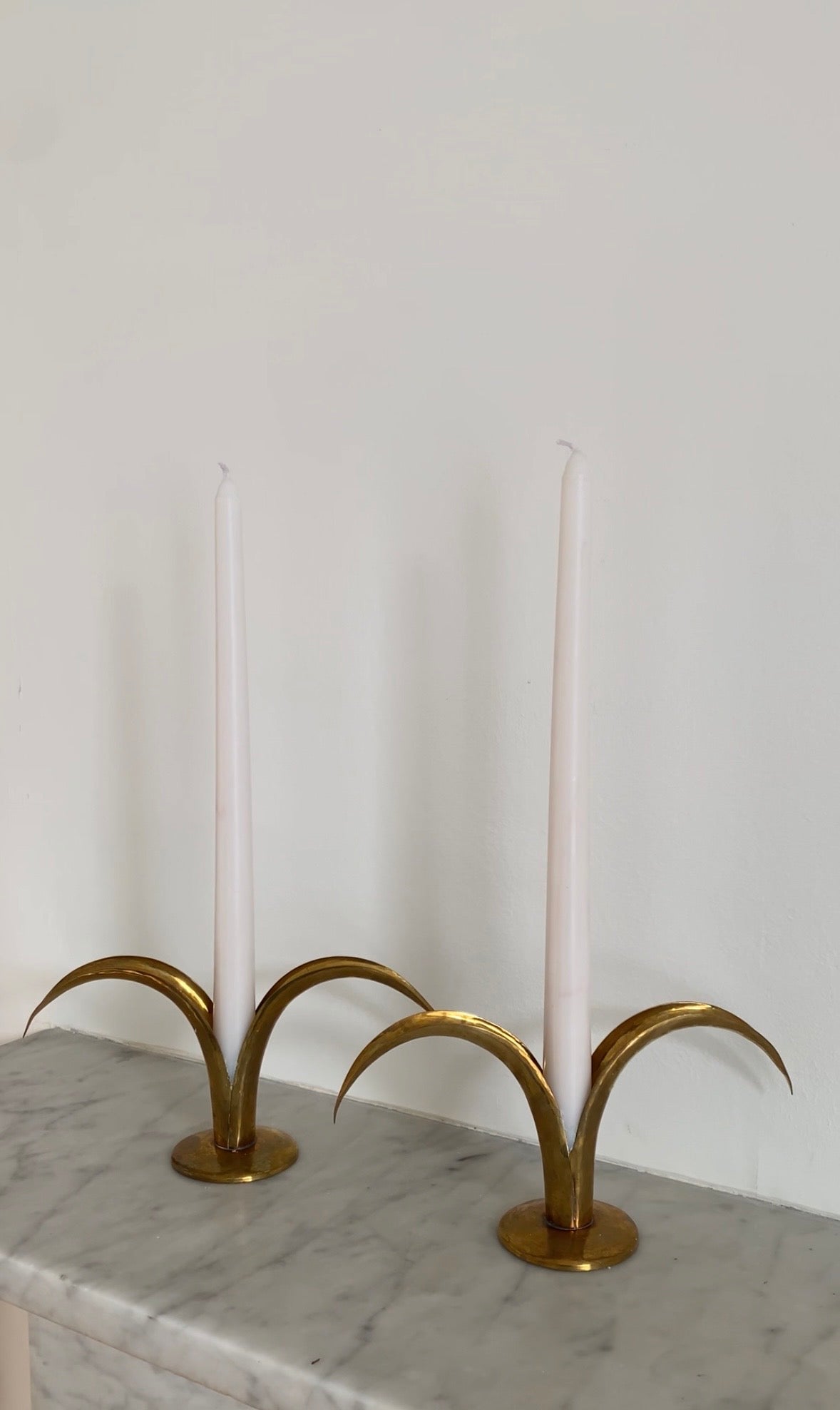Vintage Mid-Century Brass Lily Candlestick Holders – Pair