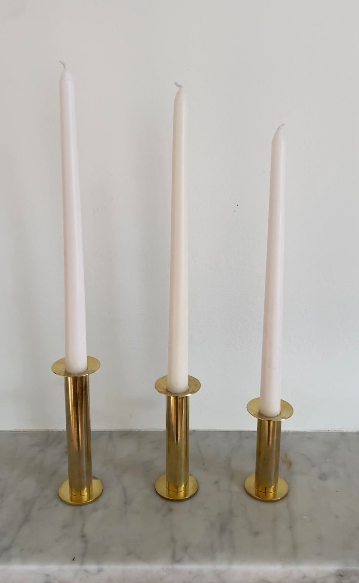 Vintage Swedish Gold-Toned Candle Holders, Set of 3