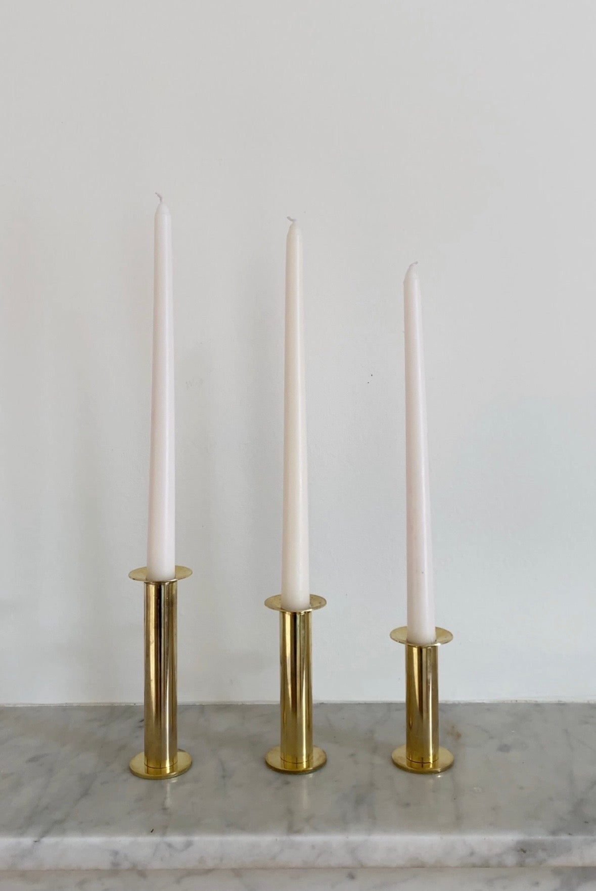 Vintage Swedish Gold-Toned Candle Holders, Set of 3