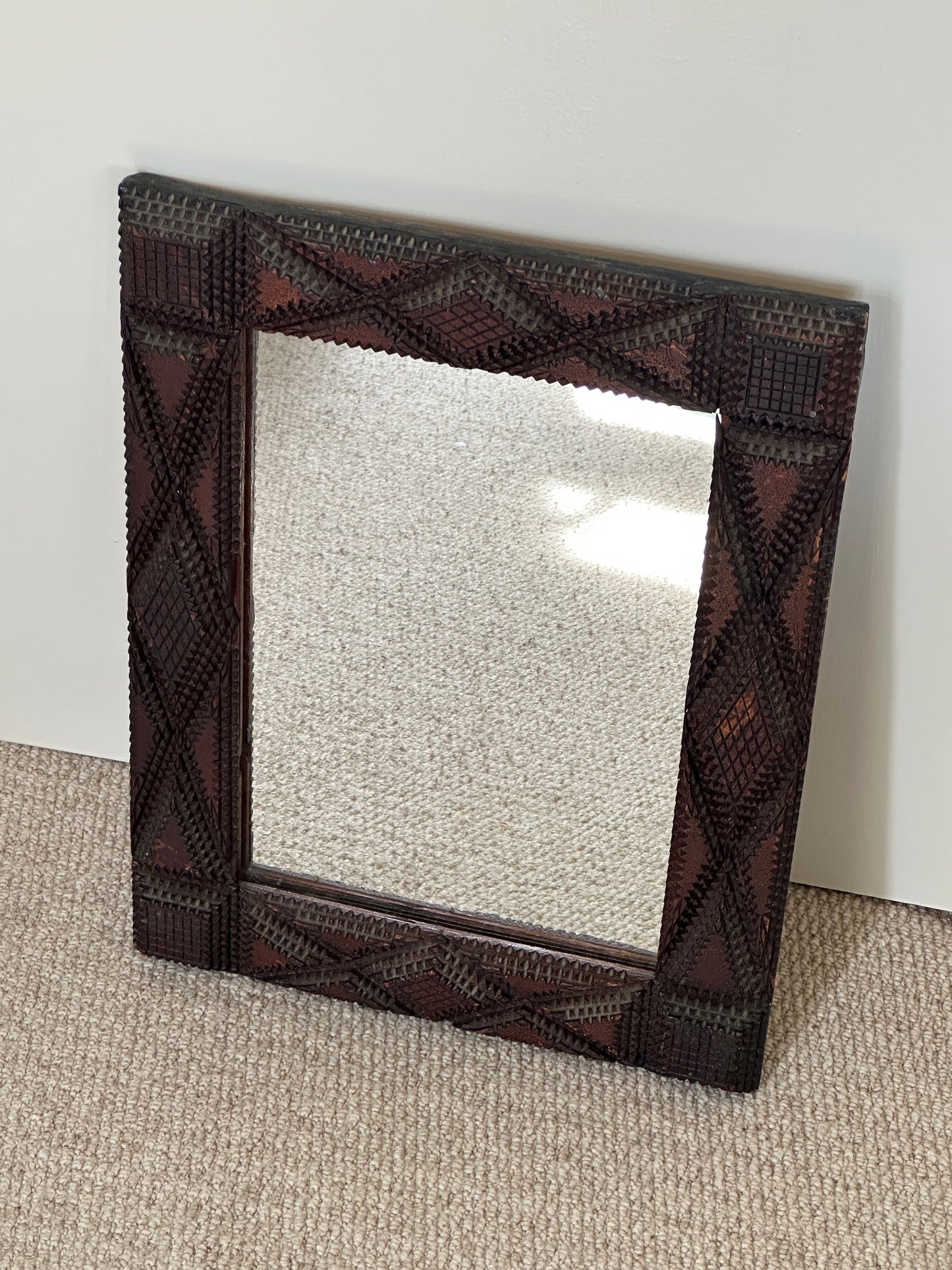 Vintage Mid Century Tramp Art Mirror