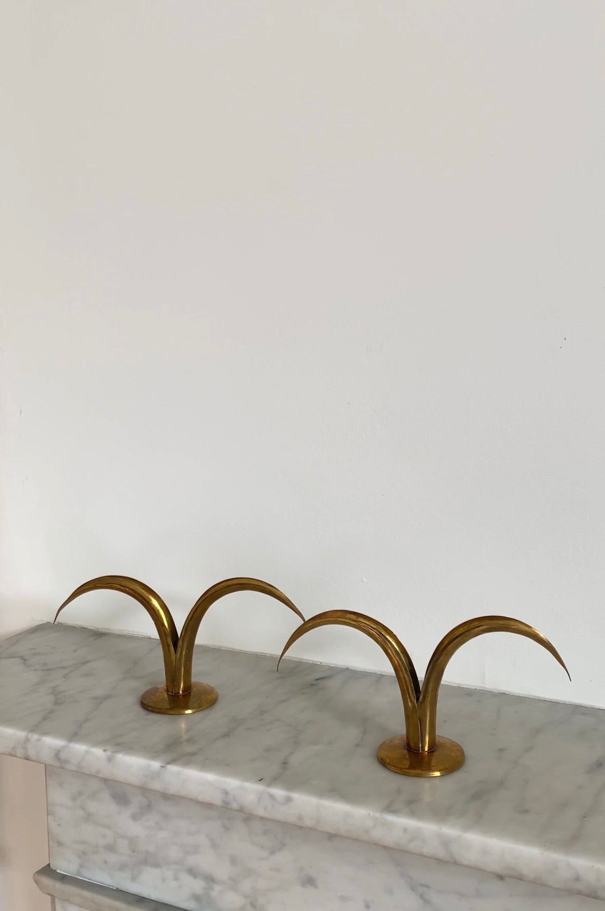 Vintage Mid-Century Brass Lily Candlestick Holders – Pair