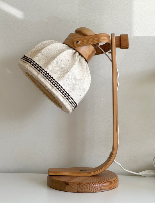 Vintage Swedish Pine Linen Table Lamp