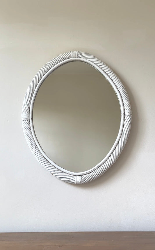Vintage Chunky White Gloss Rope Rattan Mirror