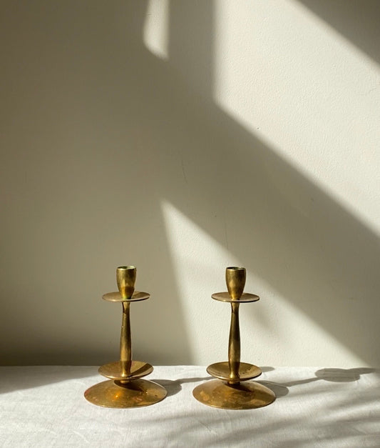 Vintage Swedish Brass Candleholders – Pair