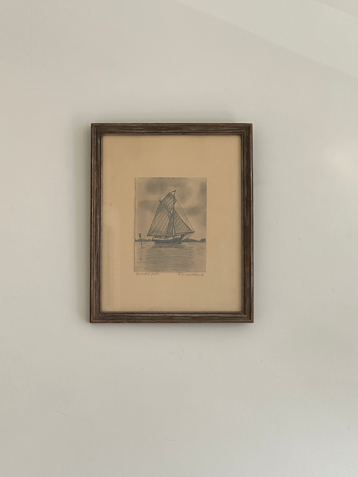Vintage Swedish Boat Sketch, Signed and Dated 1951