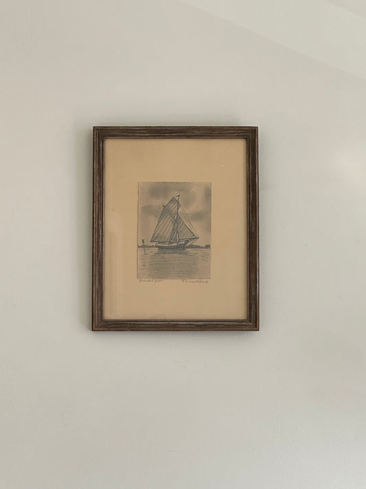 Vintage Swedish Boat Sketch, Signed and Dated 1951