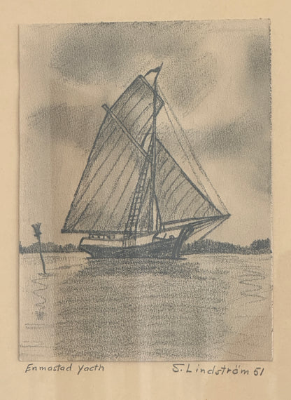 Vintage Swedish Boat Sketch, Signed and Dated 1951