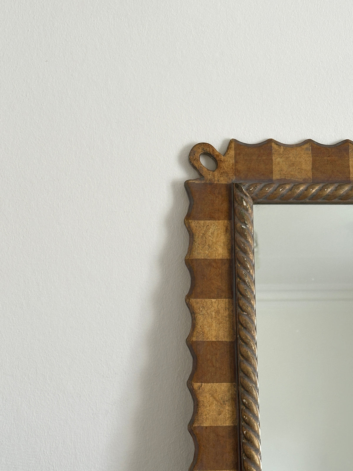 Vintage Scalloped Gold Checkered Wall Mirror