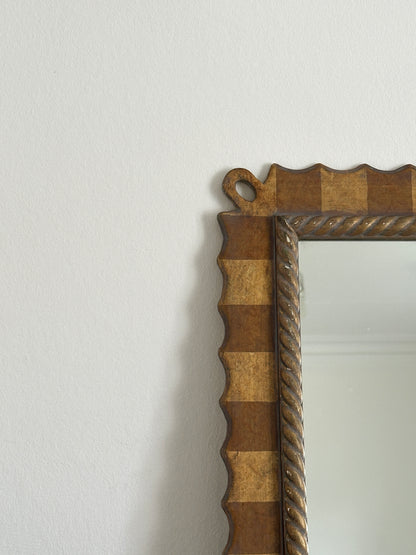 Vintage Scalloped Gold Checkered Wall Mirror