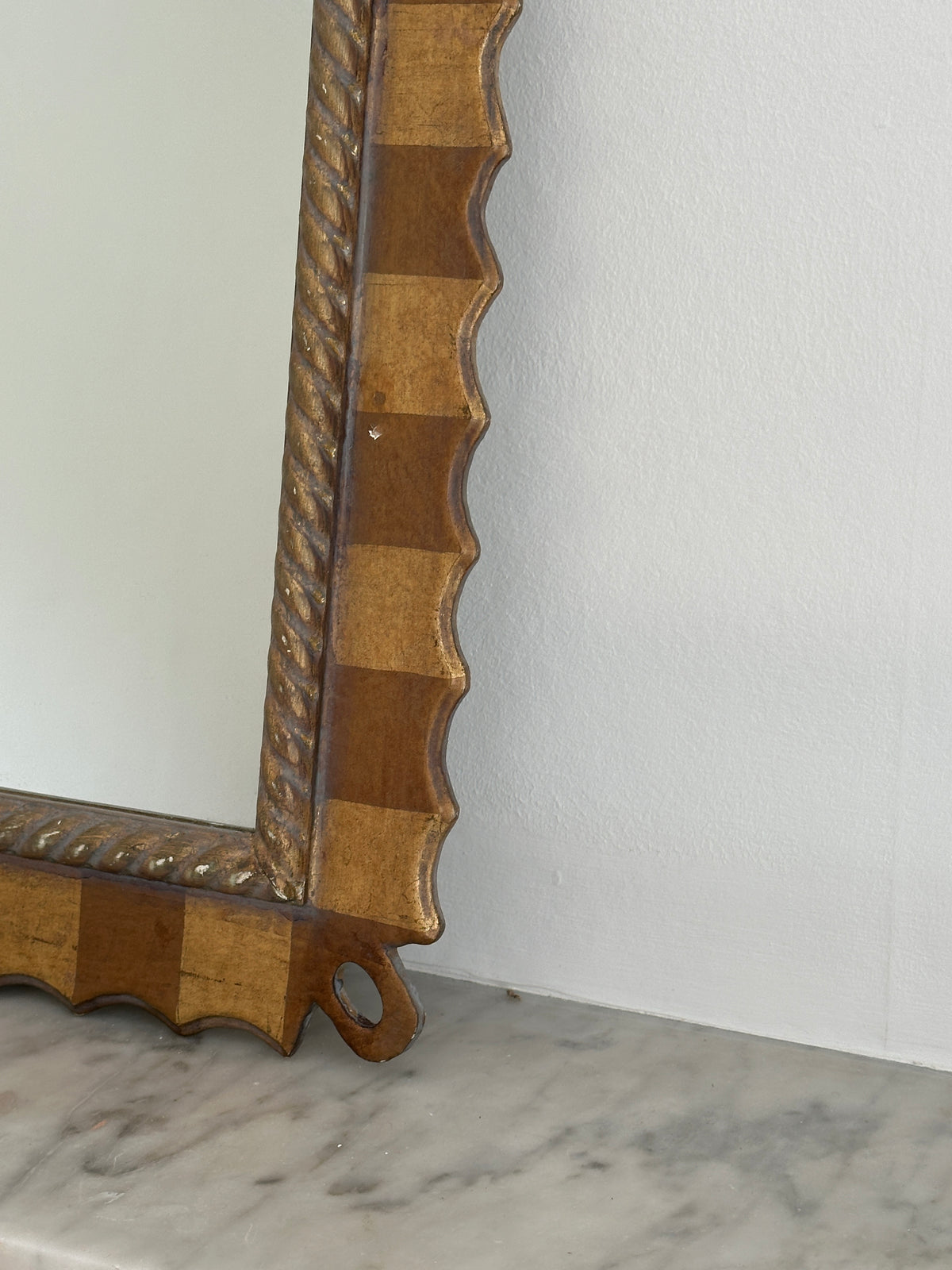 Vintage Scalloped Gold Checkered Wall Mirror
