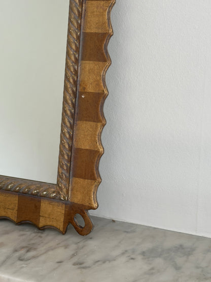 Vintage Scalloped Gold Checkered Wall Mirror