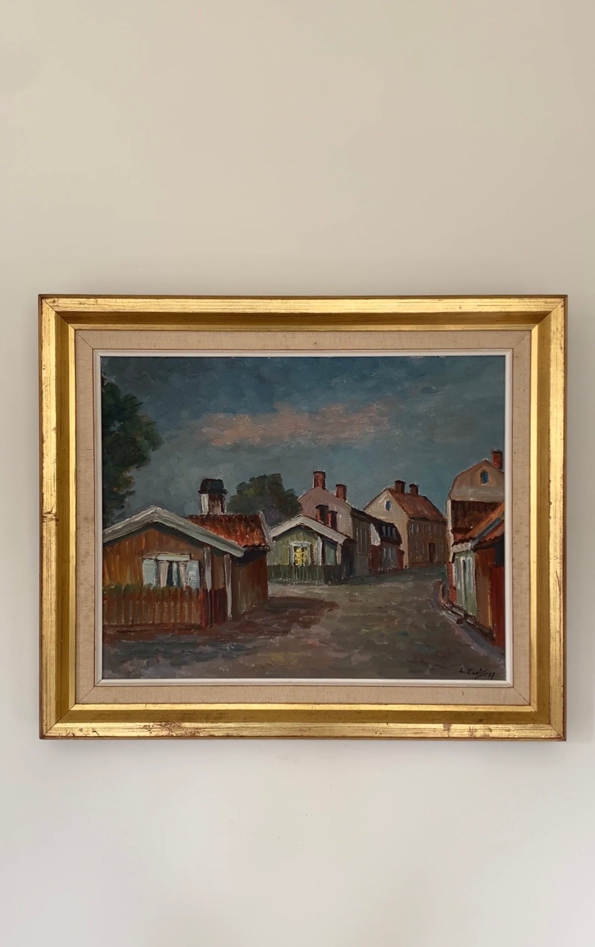 The Houses, Swedish Mid-Century Oil Painting, Signed