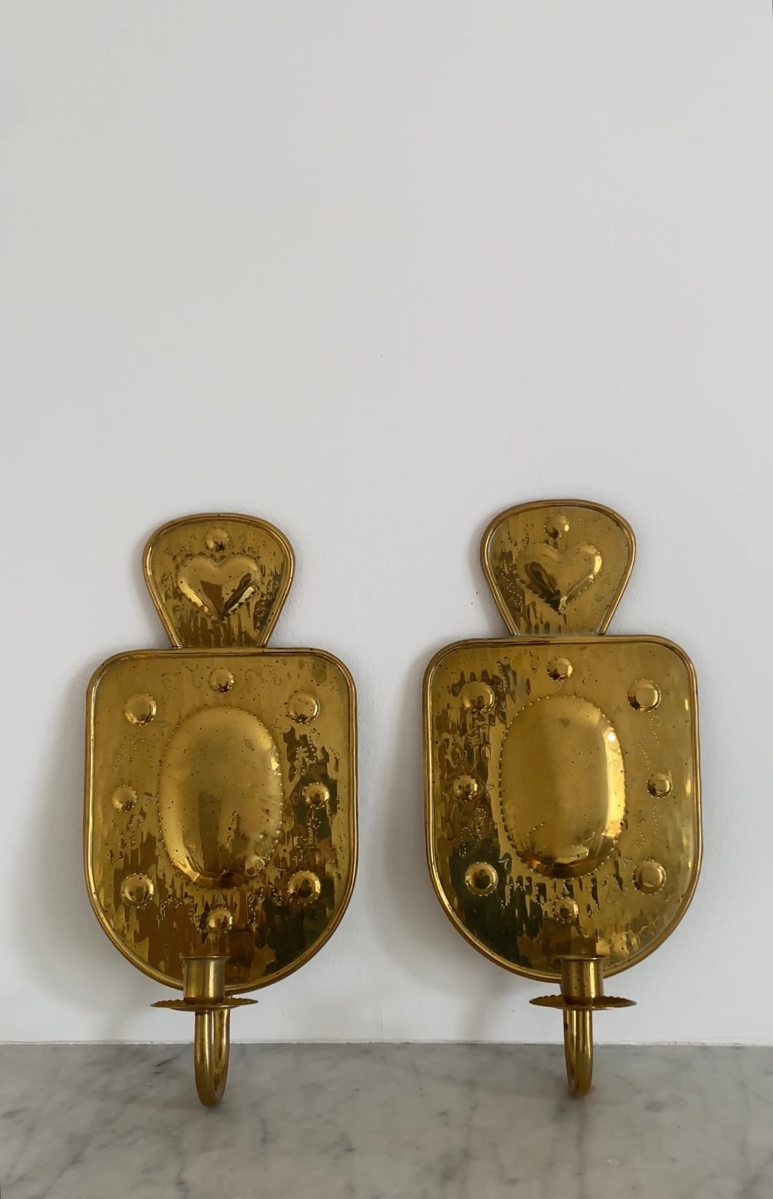 Swedish Hammered Brass Heart Sconces