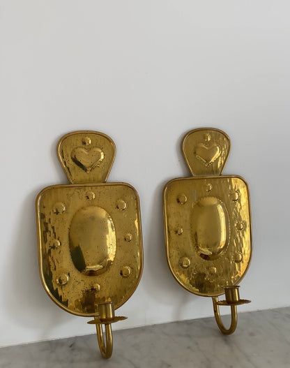 Swedish Hammered Brass Heart Sconces