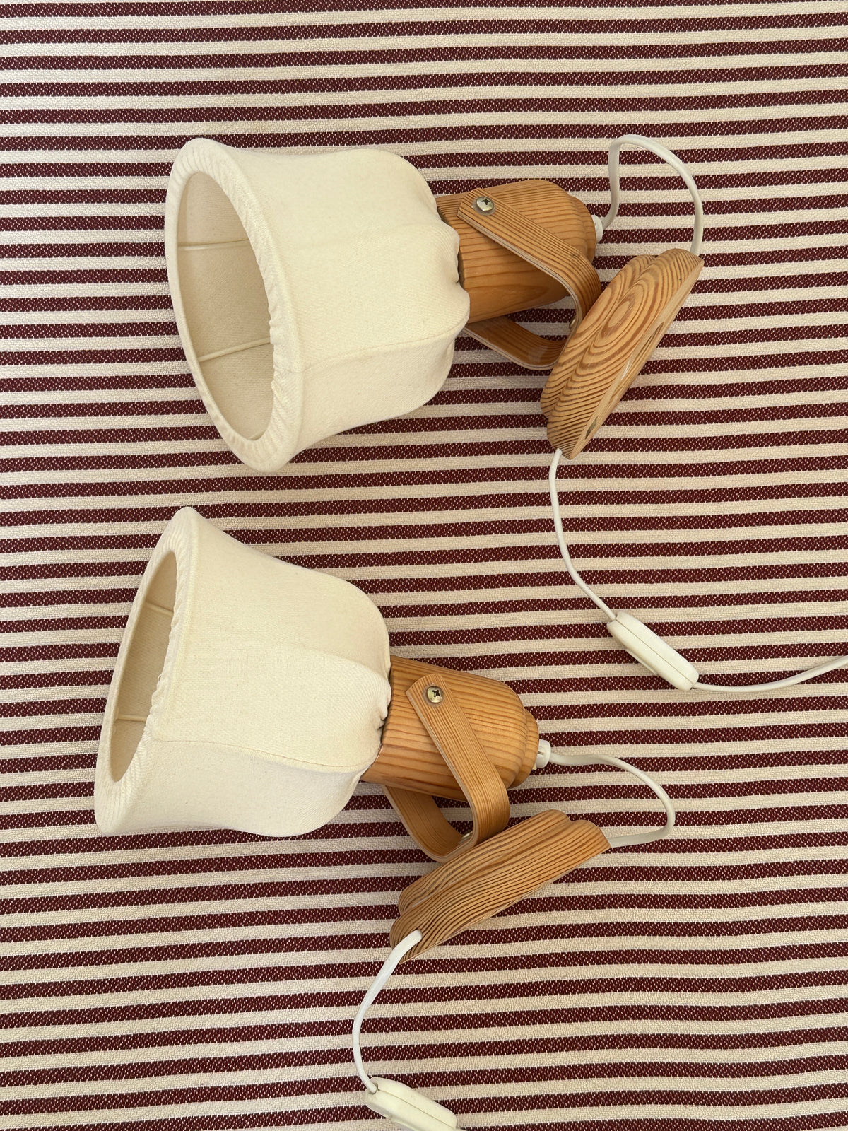 Vintage 1970s Mid-Century Swedish Pine Plug-in Wall Lamps, Pair