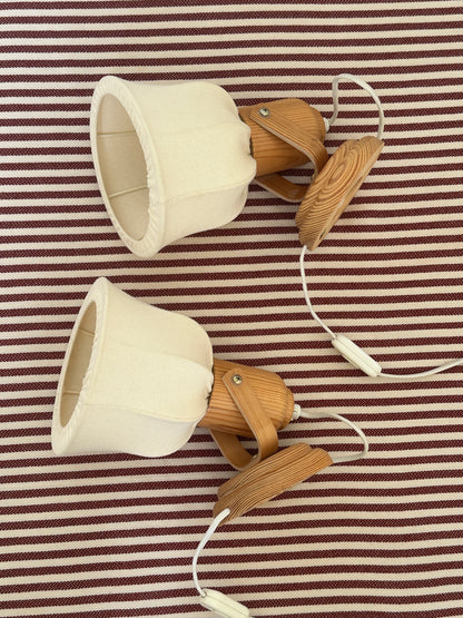 Vintage 1970s Mid-Century Swedish Pine Plug-in Wall Lamps, Pair