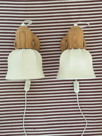 Vintage 1970s Mid-Century Swedish Pine Plug-in Wall Lamps, Pair