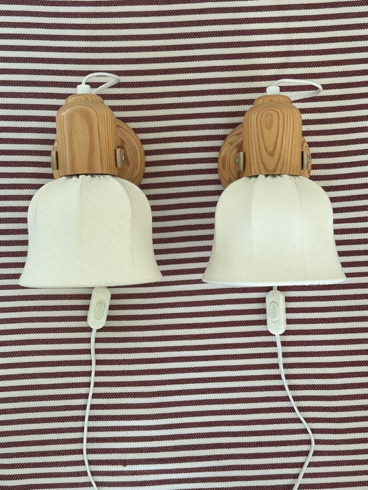 Vintage 1970s Mid-Century Swedish Pine Plug-in Wall Lamps, Pair