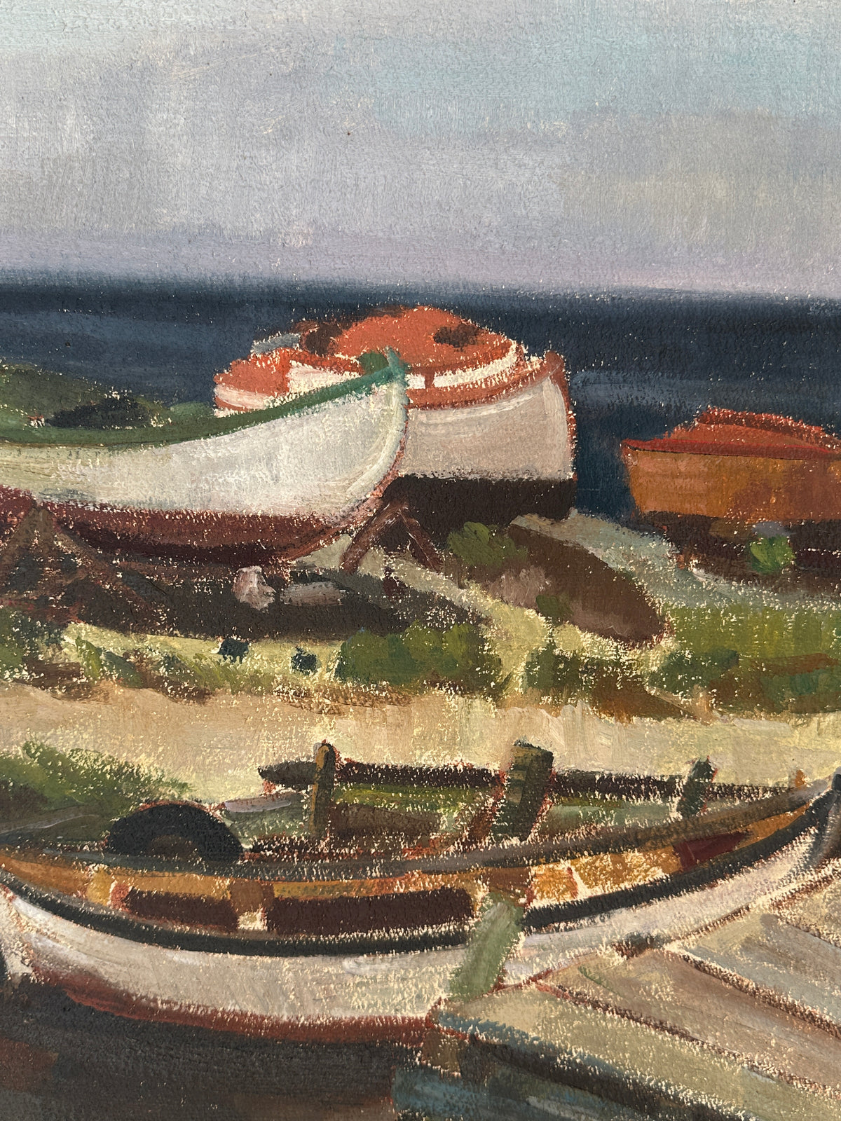 Along the Shore - Swedish Sailboat Oil Painting, Signed