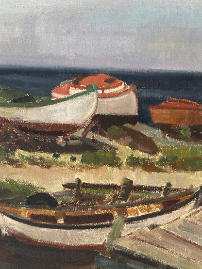 Along the Shore - Swedish Sailboat Oil Painting, Signed