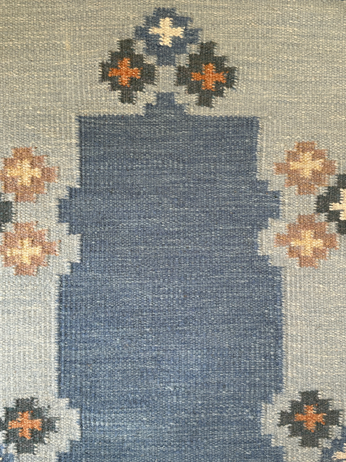 Vintage Swedish Blue Flatweave Rug with Geometric Border
