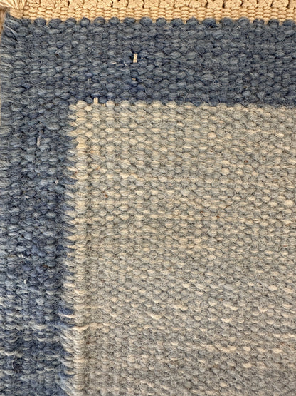 Vintage Swedish Blue Flatweave Rug with Geometric Border