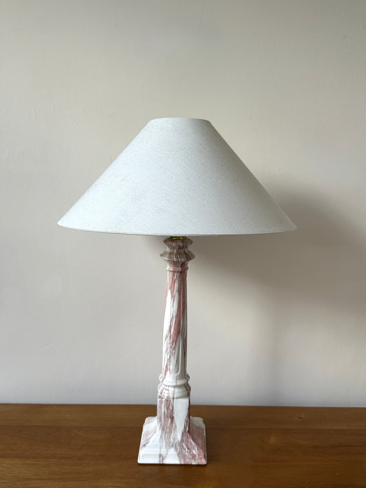 Vintage White and Pink Marble Effect Ceramic Column Lamp