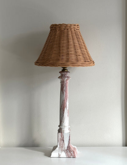 Vintage White and Pink Marble Effect Ceramic Column Lamp
