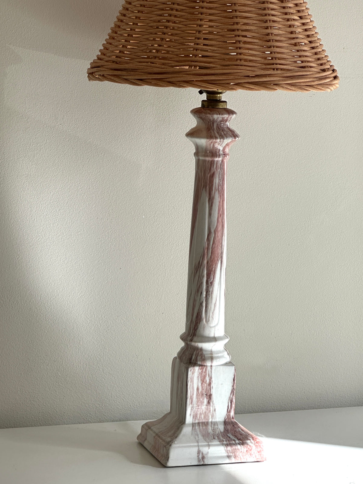 Vintage White and Pink Marble Effect Ceramic Column Lamp