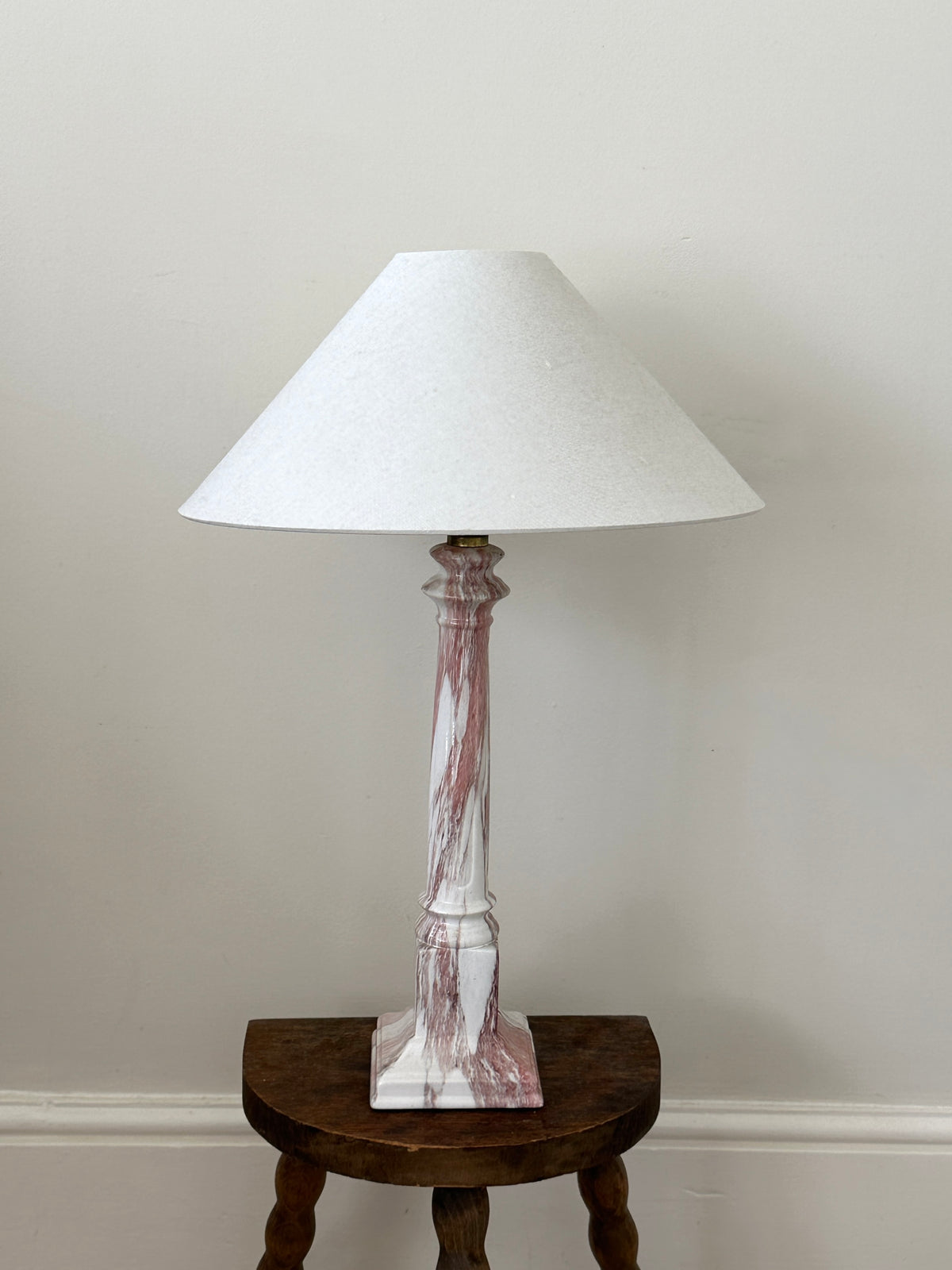 Vintage White and Pink Marble Effect Ceramic Column Lamp