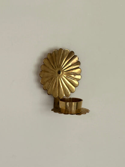 Vintage Swedish Brass Flower Wall Sconce