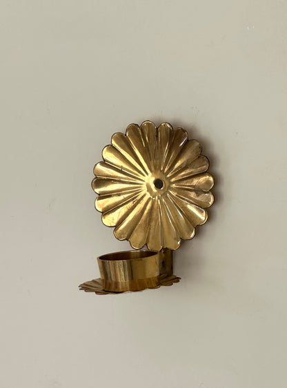 Vintage Swedish Brass Flower Wall Sconce