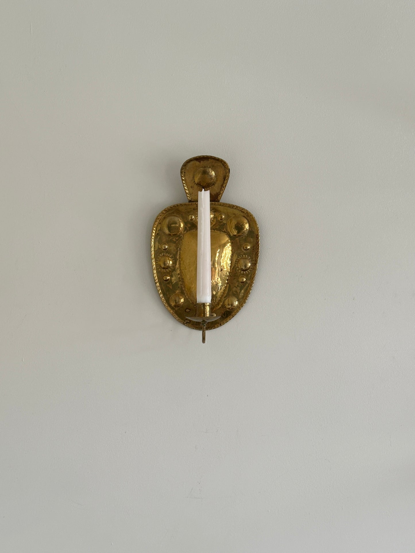 Vintage Swedish Hammered Brass Sconce