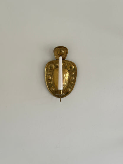 Vintage Swedish Hammered Brass Sconce