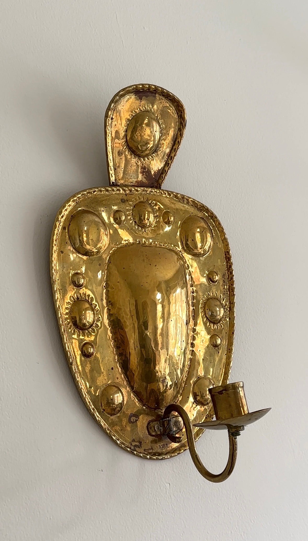 Vintage Swedish Hammered Brass Sconce