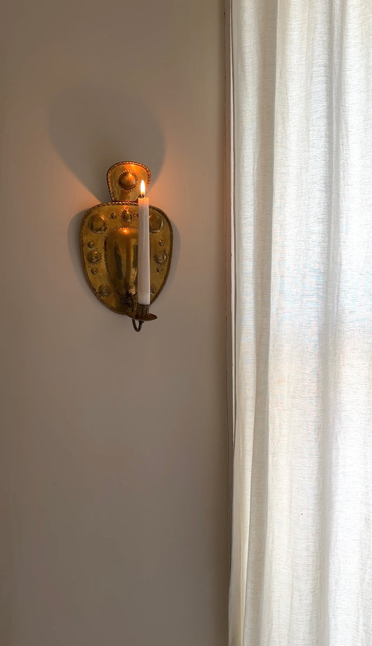 Vintage Swedish Hammered Brass Sconce