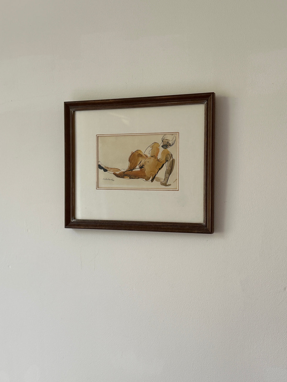 Vintage Signed Nude Figure Sketch, 1965, Framed