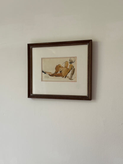 Vintage Signed Nude Figure Sketch, 1965, Framed