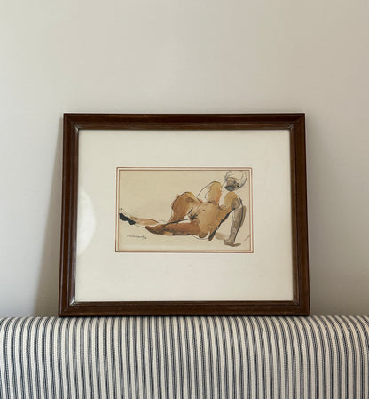 Vintage Signed Nude Figure Sketch, 1965, Framed