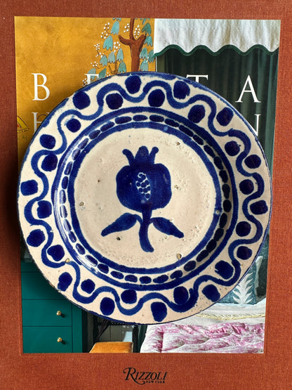 Hand-Painted Blue Ceramic Pomegranate Plate Dish