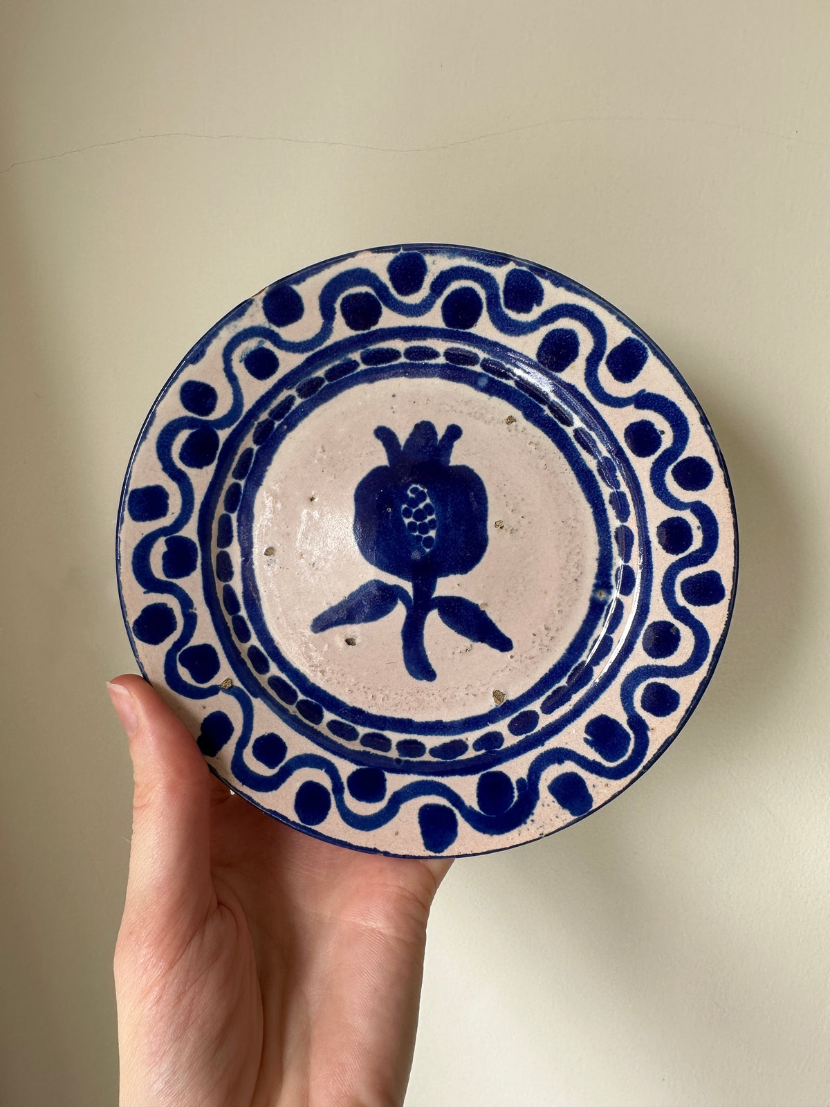 Hand-Painted Blue Ceramic Pomegranate Plate Dish
