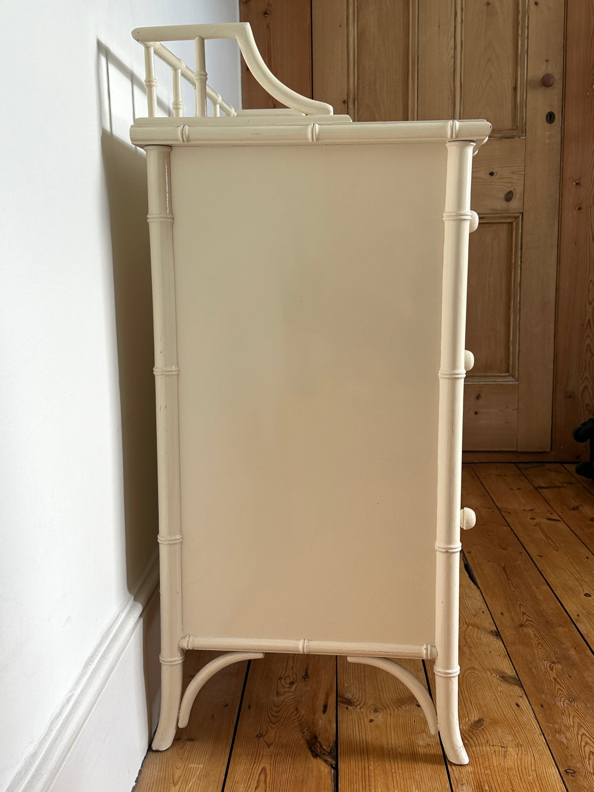 Vintage Harrods White Faux Bamboo Chest of Drawers
