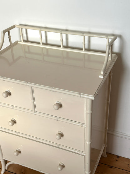 Vintage Harrods White Faux Bamboo Chest of Drawers