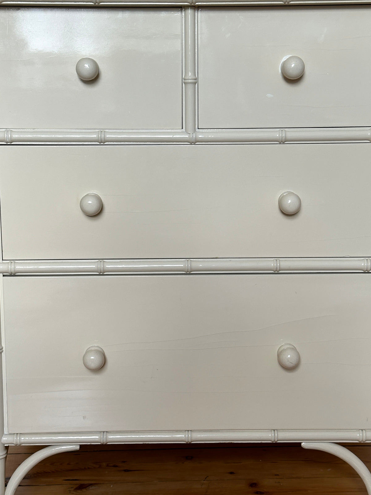 Vintage Harrods White Faux Bamboo Chest of Drawers