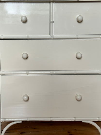 Vintage Harrods White Faux Bamboo Chest of Drawers