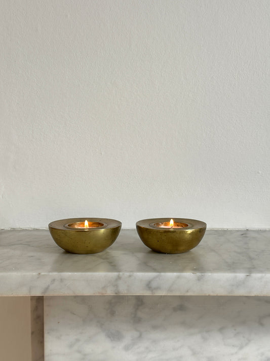 Vintage Swedish Brass Half Sphere Tealight Holders