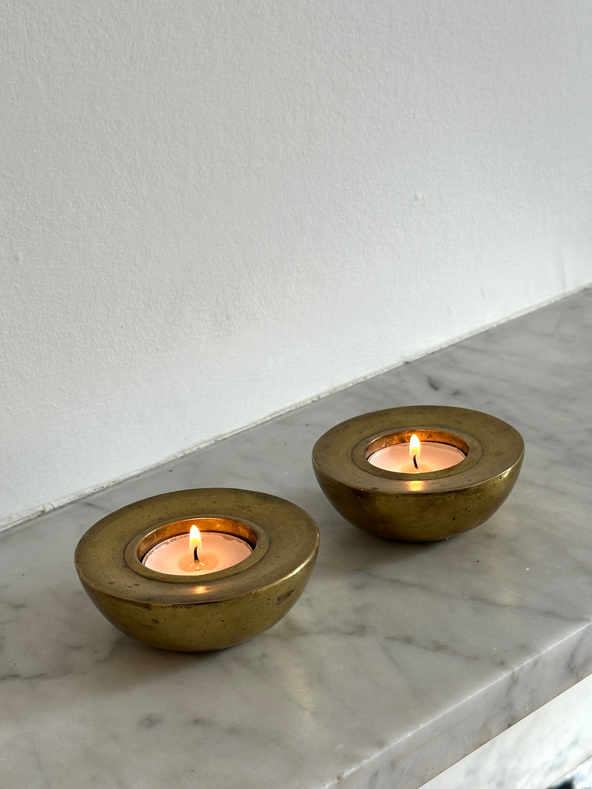Vintage Swedish Brass Half Sphere Tealight Holders