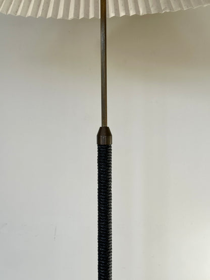 Mid Century Danish Teak Floor Lamp with Pleated Shade