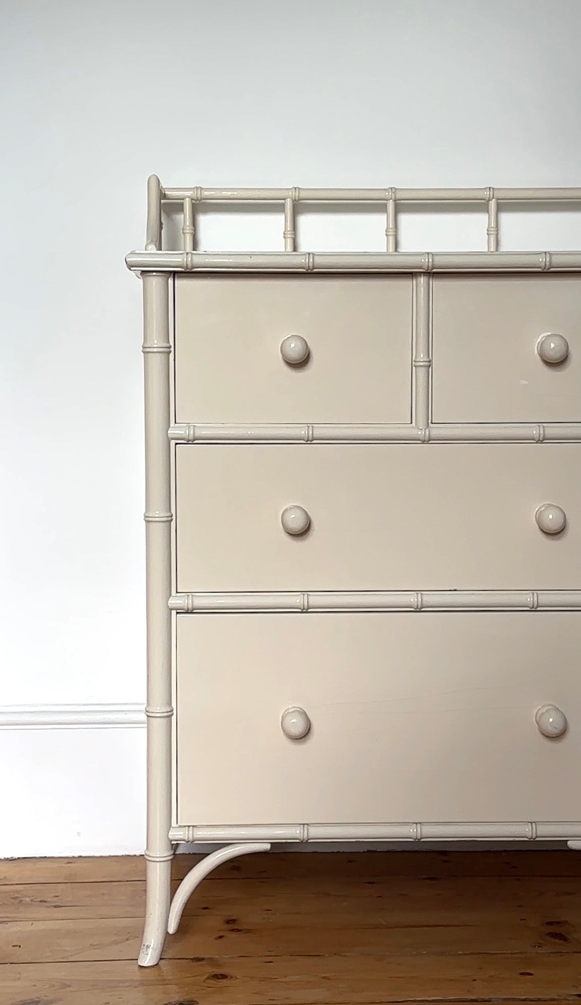 Vintage Harrods White Faux Bamboo Chest of Drawers